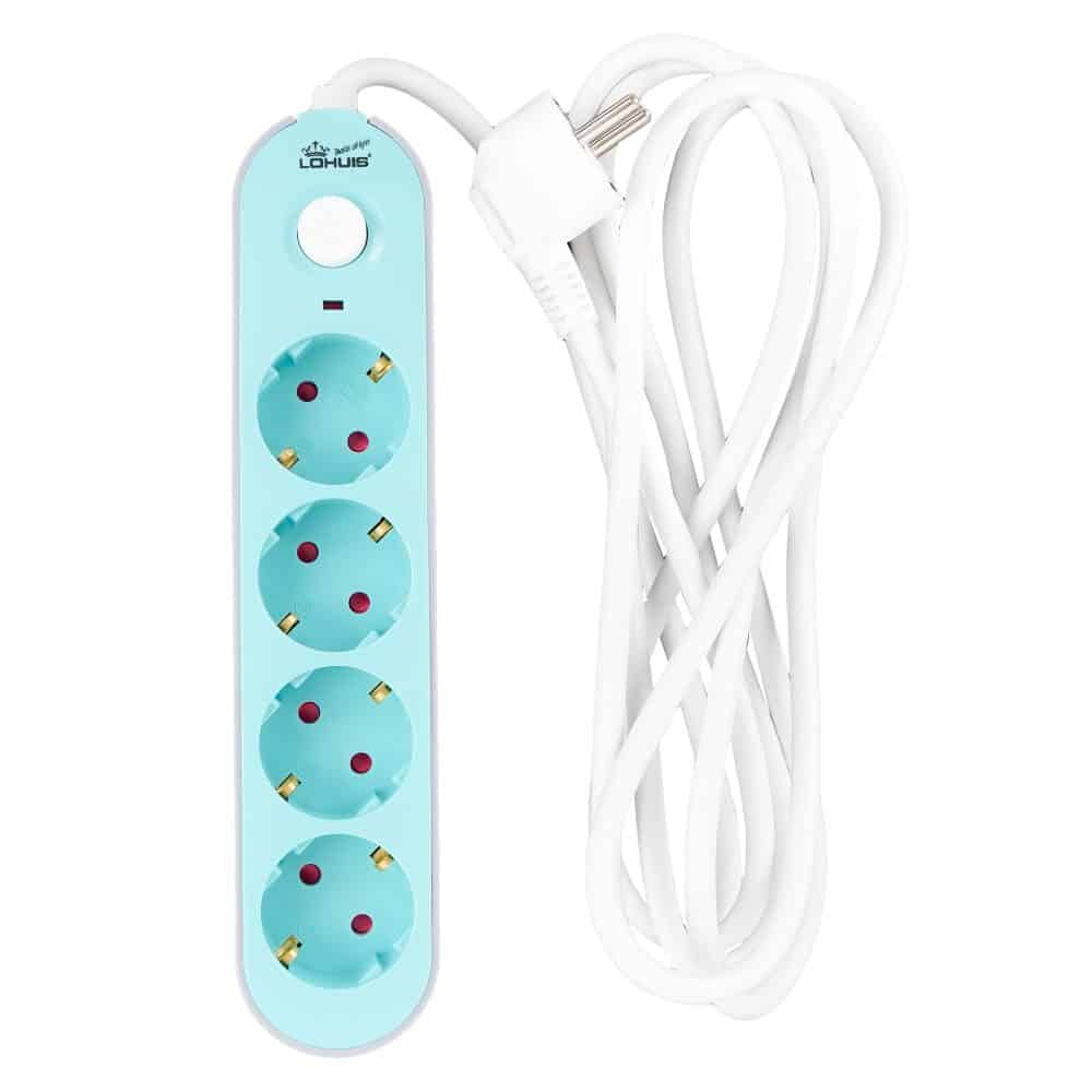 Prelungitor LOHUIS, 4 prize, protectie copii, cu intrerupator, 3×1,5mm², 3 m