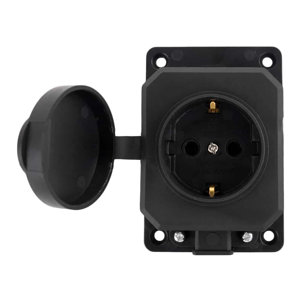 Priza cauciuc cu capac si talpa, contact de protectie, negru R212-1 IP54 HEPOL