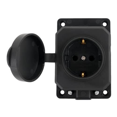 Priza cauciuc cu capac si talpa, contact de protectie, negru R212-1 IP54 HEPOL