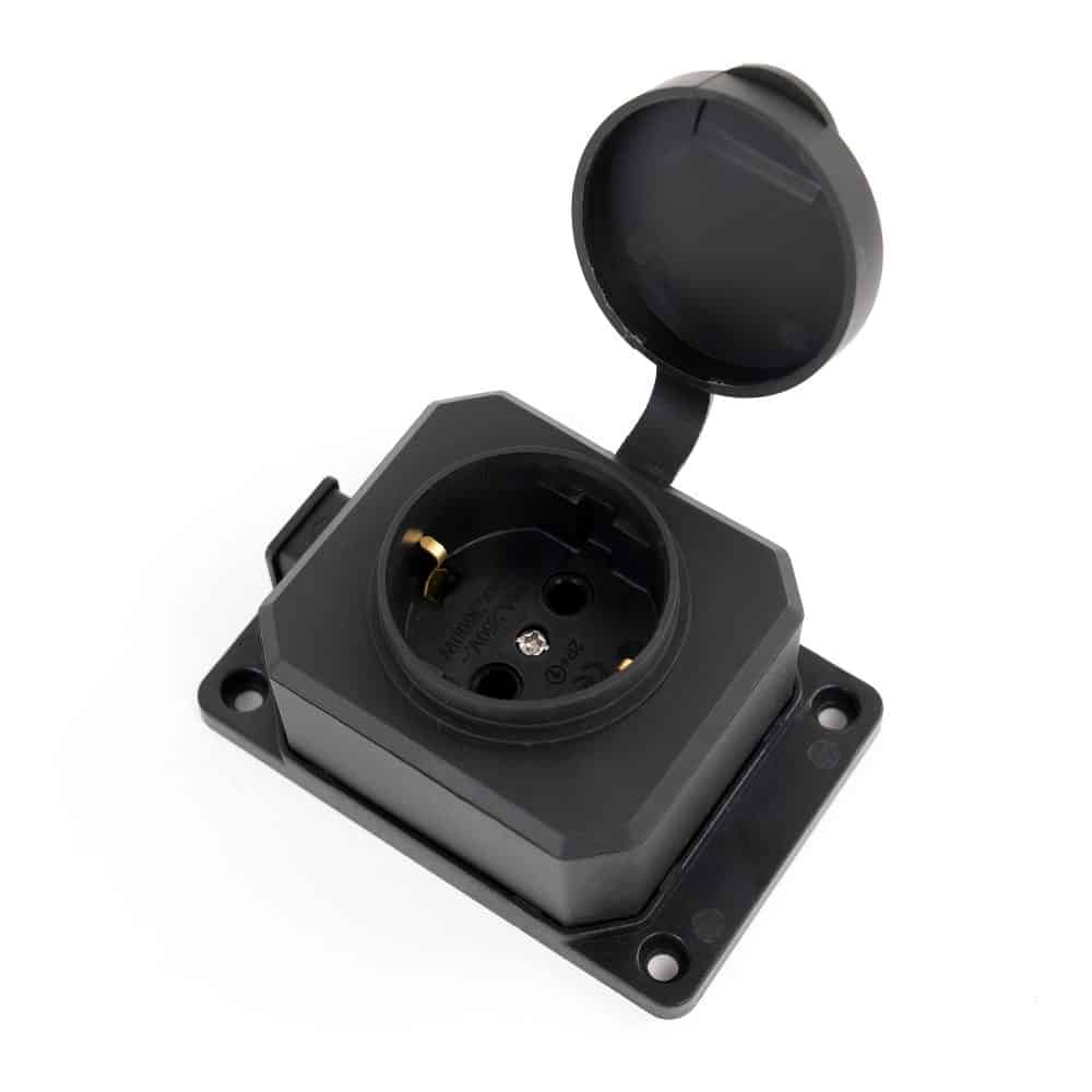 Priza cauciuc cu capac si talpa, contact de protectie, negru R212-1 IP54 HEPOL