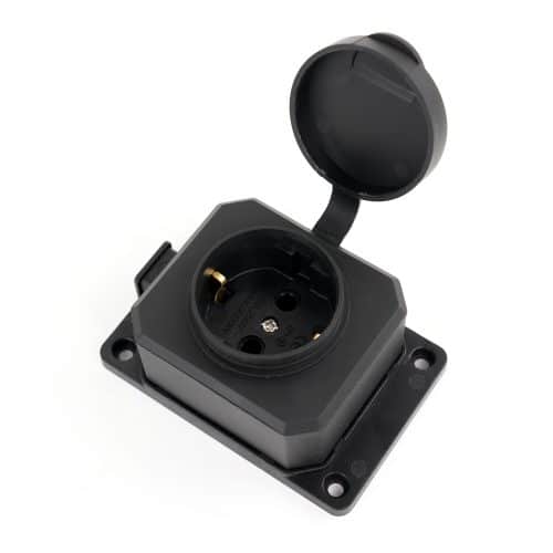 Priza cauciuc cu capac si talpa, contact de protectie, negru R212-1 IP54 HEPOL