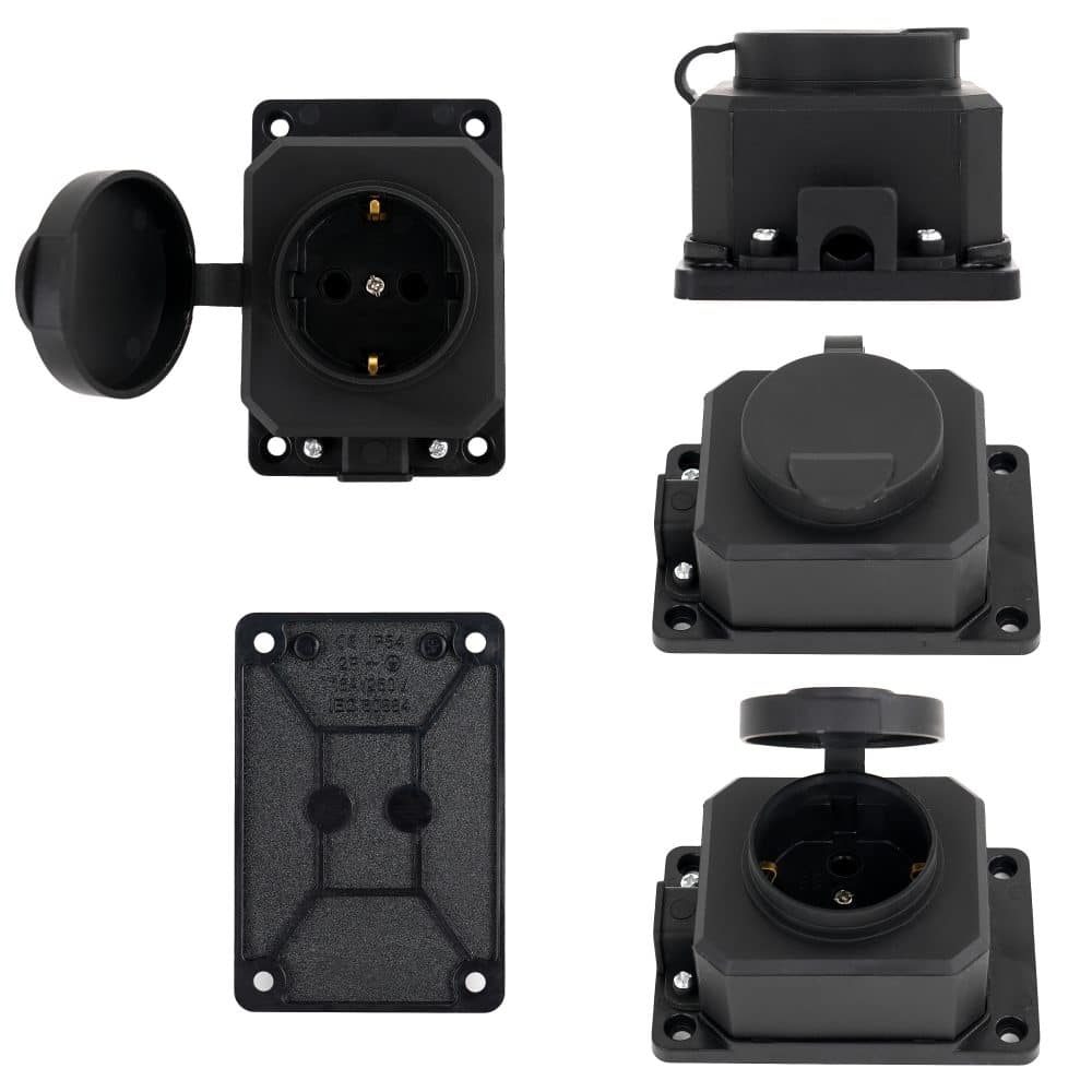 Priza cauciuc cu capac si talpa, contact de protectie, negru R212-1 IP54 HEPOL