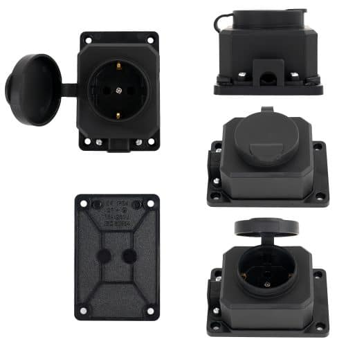 Priza cauciuc cu capac si talpa, contact de protectie, negru R212-1 IP54 HEPOL